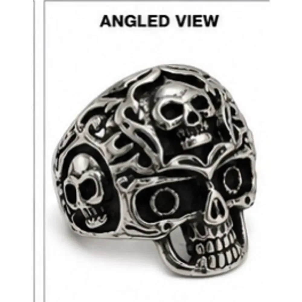 316L Stainless Steel silver gothic biker skull ring men’s size 11